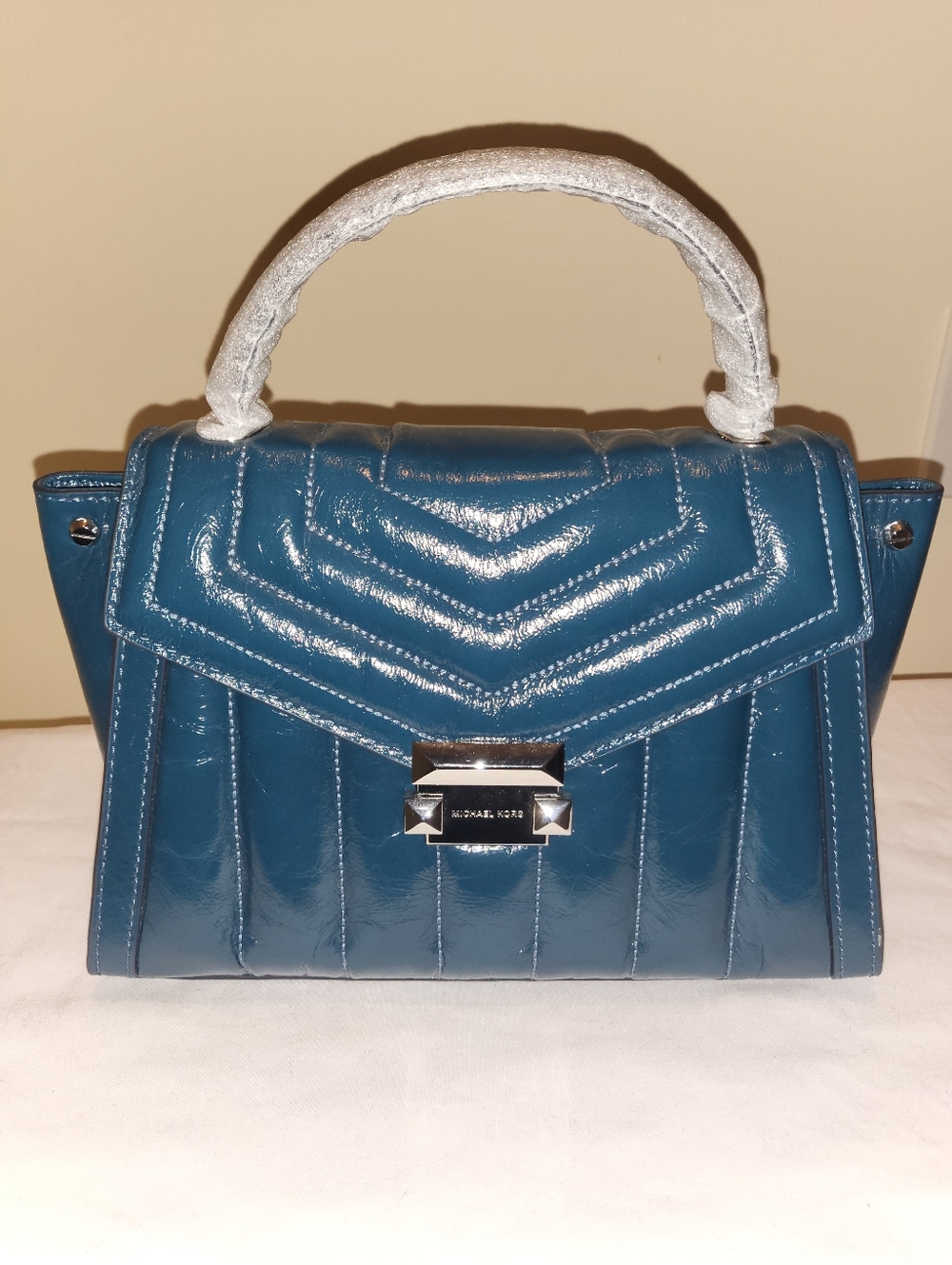 Michael Kors Blue Quilted Patent Top-Handle Satchel NWT